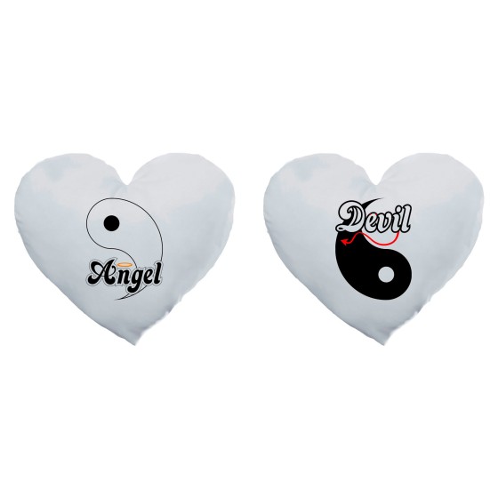 Coppia di cuscini personalizzabili con nomi yin e yang angel e devil 2