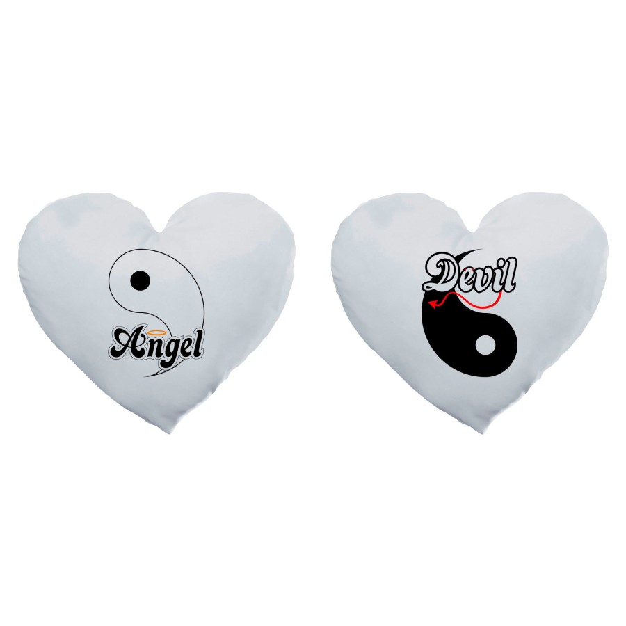 Coppia di cuscini personalizzabili con nomi yin e yang angel e devil
