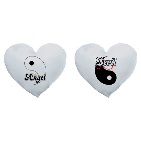 Coppia di cuscini personalizzabili con nomi yin e yang angel e devil