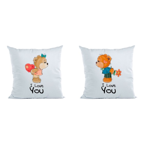 Coppia di cuscini personalizzabili con nomi i love you con orsetti