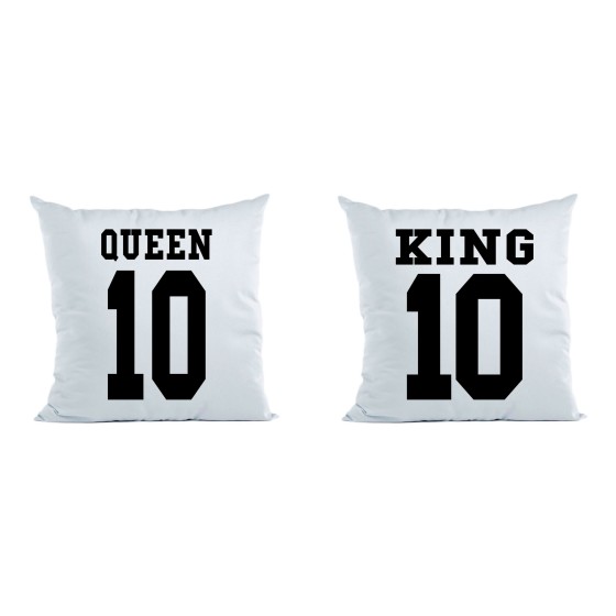Coppia di cuscini personalizzati con nomi e numeri king e queen