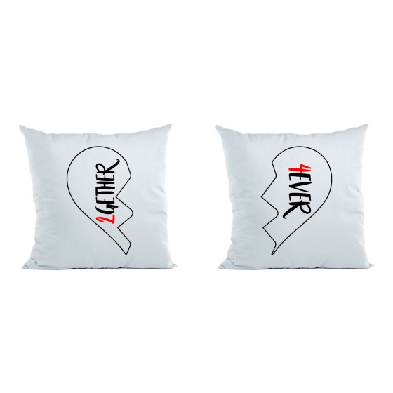 Coppia di cuscini personalizzabili con nomi 2gether 4ever mezzo cuore
