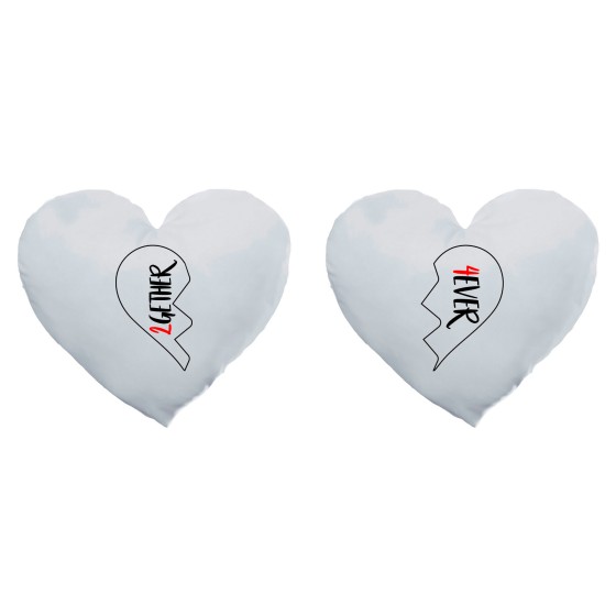 Coppia di cuscini personalizzabili con nomi 2gether 4ever mezzo cuore 2