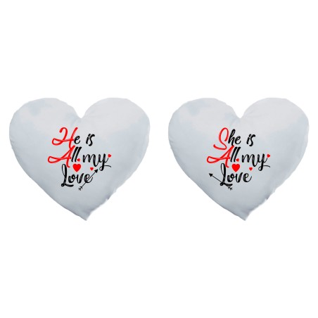 Coppia di cuscini personalizzabili con nomi she is all my love he is all my love