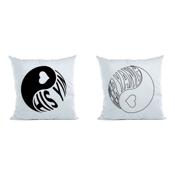 Coppia di cuscini personalizzabili con nomi his yin her yang