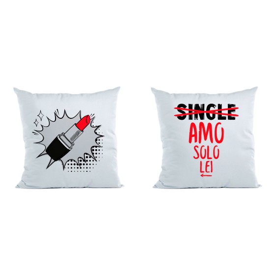 Coppia di cuscini personalizzabili con nomi single amo solo lei rossetto pop art