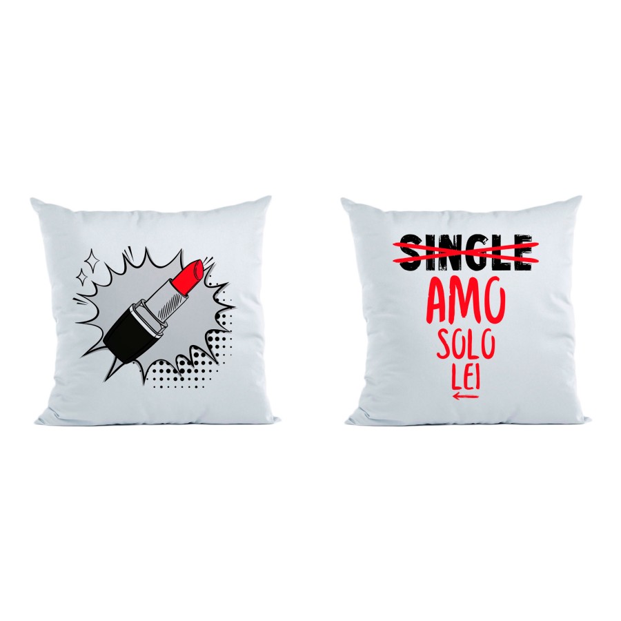 Coppia di cuscini personalizzabili con nomi single amo solo lei rossetto pop art
