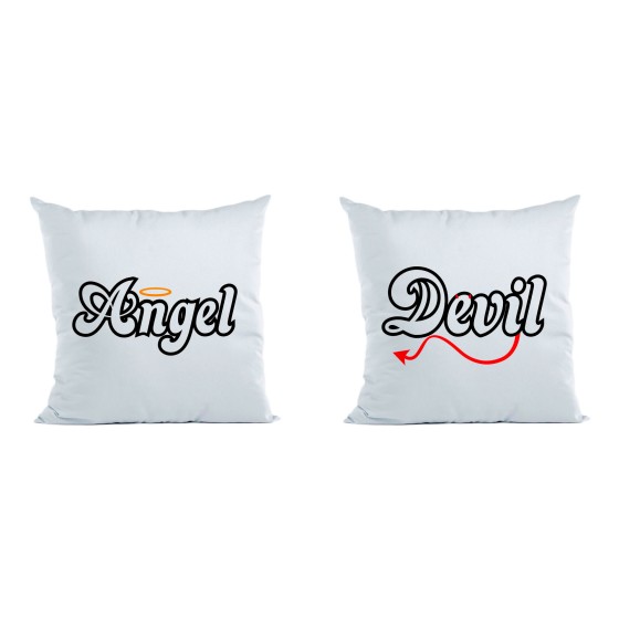Coppia di cuscini personalizzabili con nomi angel e devil
