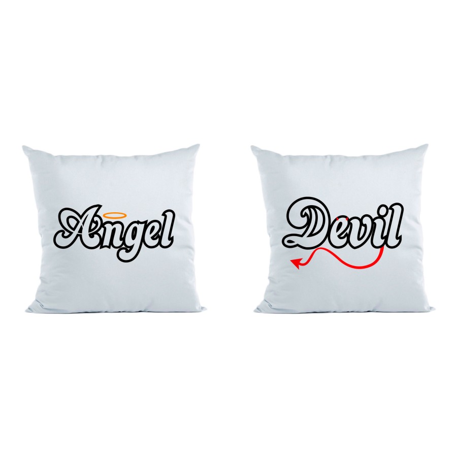 Coppia di cuscini personalizzabili con nomi angel e devil