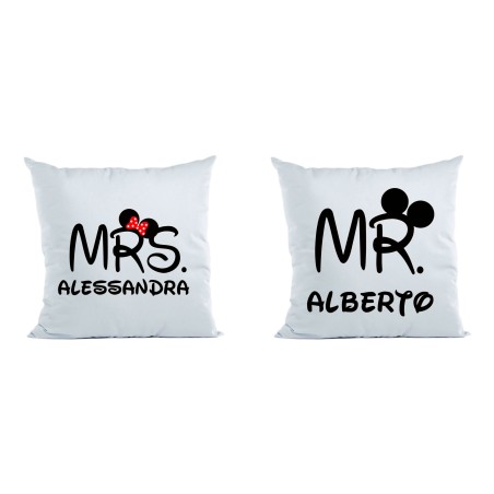 Coppia di cuscini personalizzabili con nomi mr and mrs...