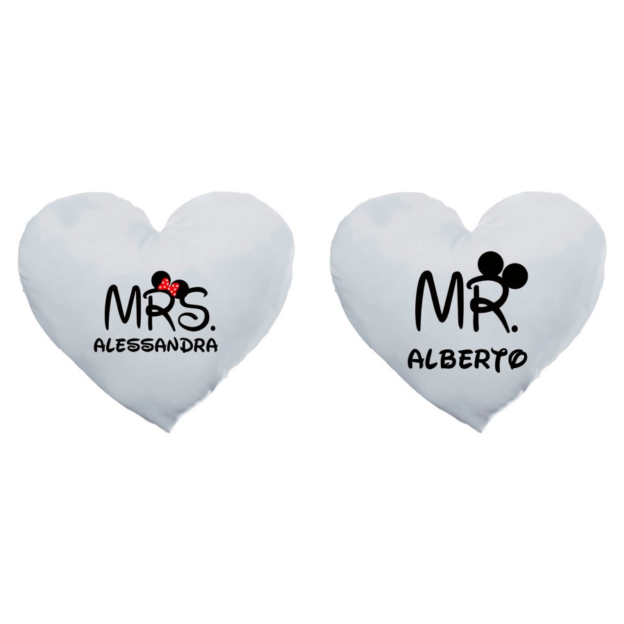 Coppia di cuscini personalizzabili con nomi mr and mrs con orecchie