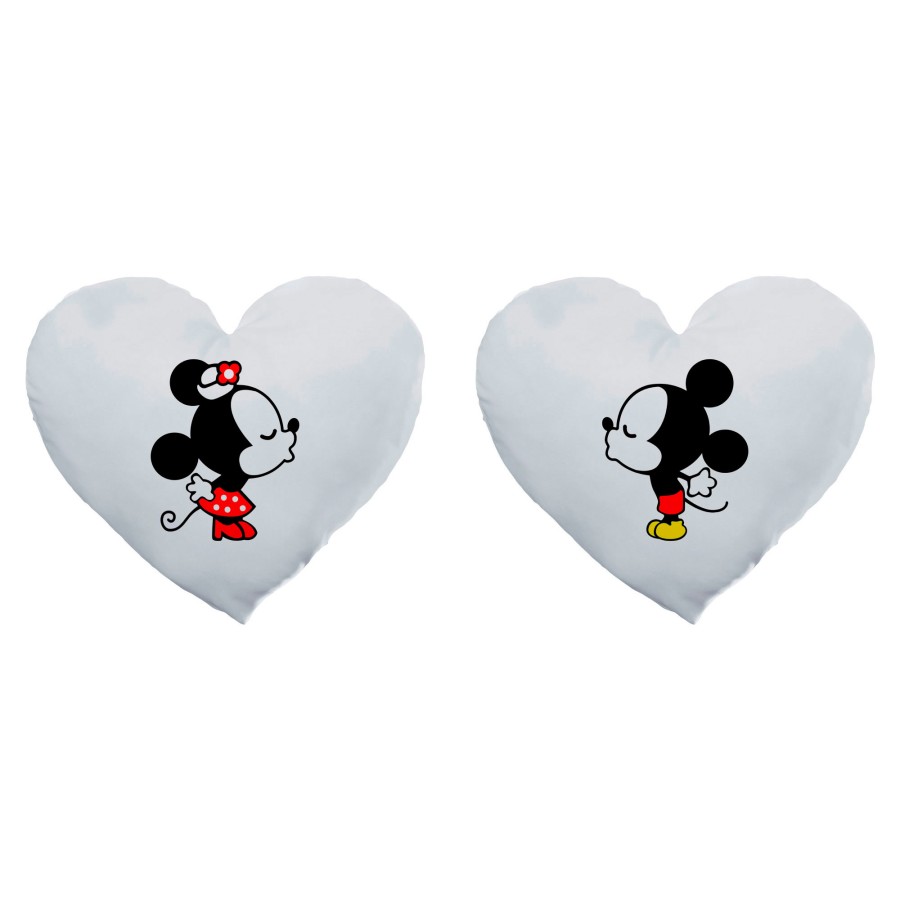 Coppia di cuscini personalizzabili con nome mr and mrs con bacio dei topolini