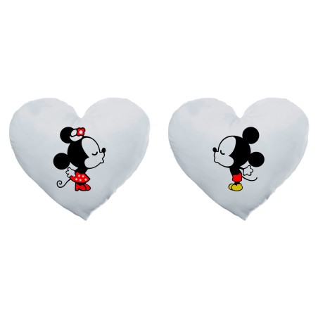 Coppia di cuscini personalizzabili con nome mr and mrs con bacio dei topolini