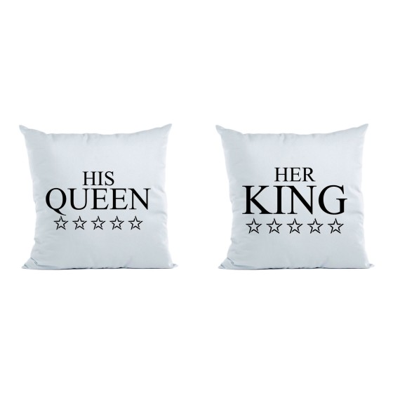 Coppia di cuscini personalizzabili con nome her king his queen with star