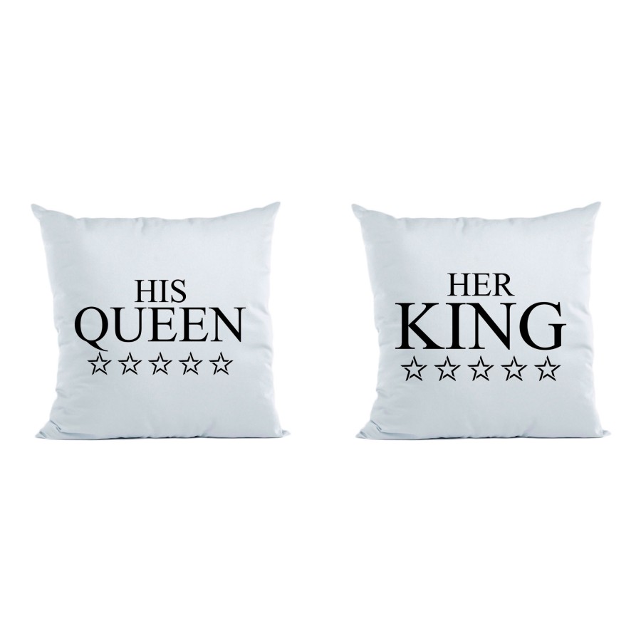 Coppia di cuscini personalizzabili con nome her king his queen with star