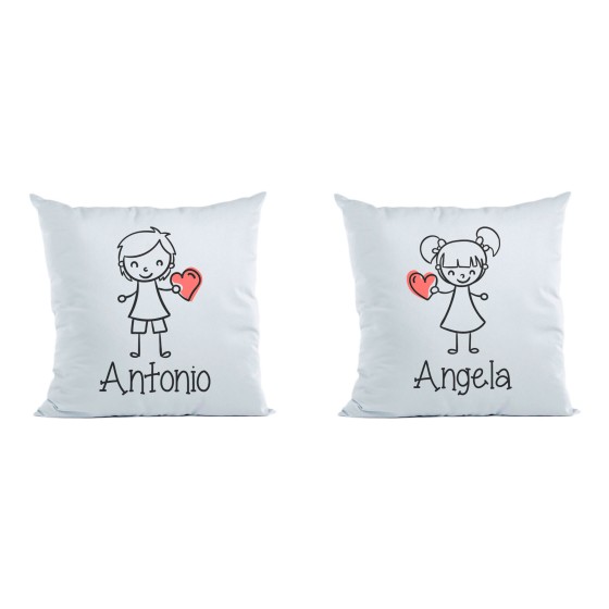 Coppia di cuscini personalizzati con nomi omini con cuore