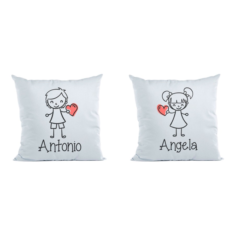 Coppia di cuscini personalizzati con nomi omini con cuore
