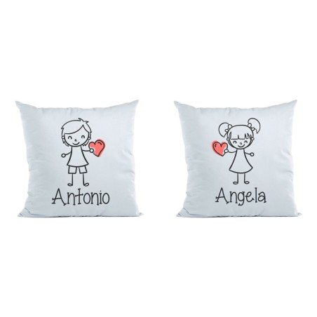 Coppia di cuscini personalizzati con nomi omini con cuore