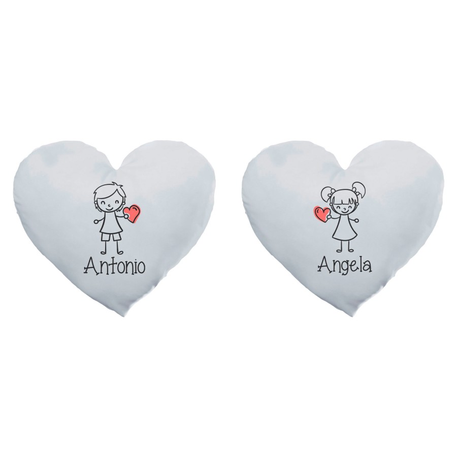 Coppia di cuscini personalizzati con nomi omini con cuore