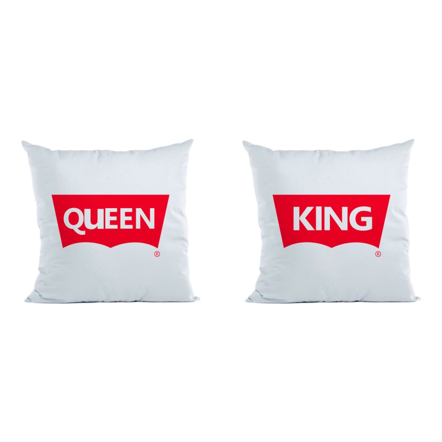 Coppia di cuscini personalizzabili con nomi king e queen loveis