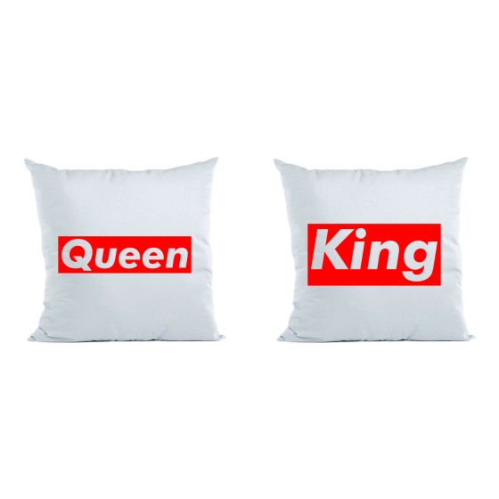 Coppia di cuscini personalizzabili con nome king e queen supreme love