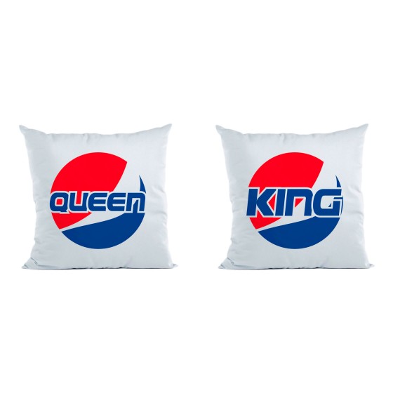 Coppia di cuscini personalizzabili con nome king e queen pepsi
