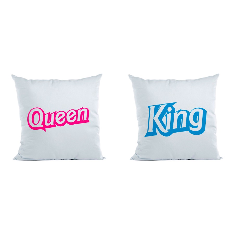 Coppia di cuscini personalizzabili con nomi king ken e queen barbie
