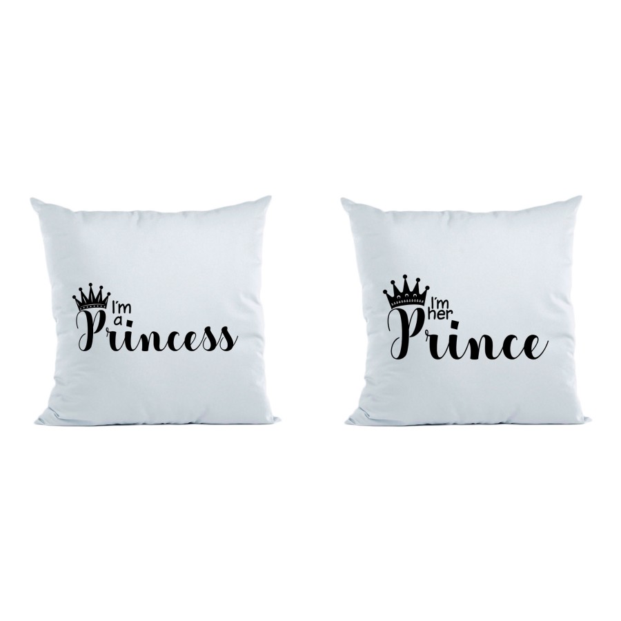 Coppia di cuscini personalizzabili con nomi i'm a prince i'm a princess