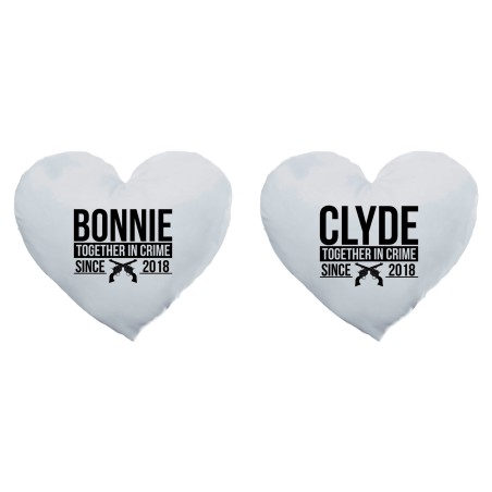Coppia di cuscini personalizzati con anno bonnie e clyde together in crime since
