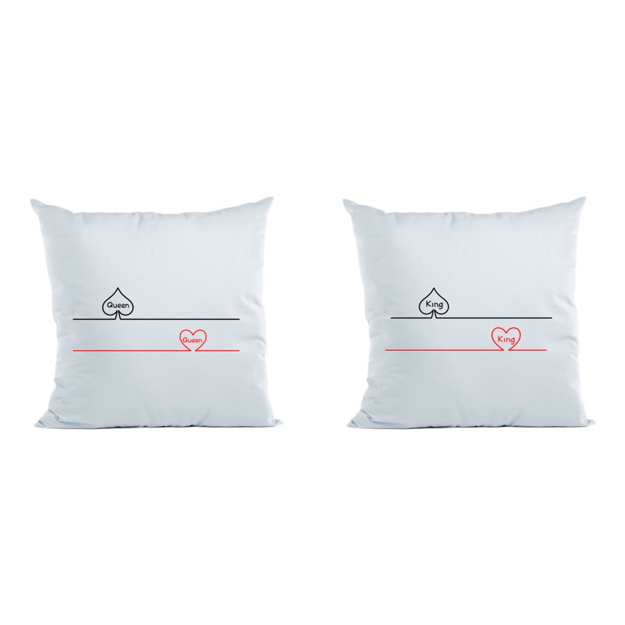 Coppia di cuscini personalizzabili con nomi king e queen picche e cuori