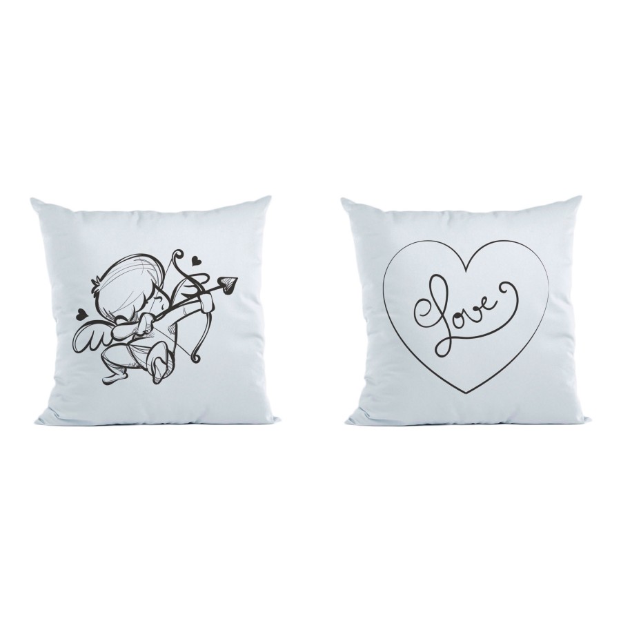 Coppia di cuscini personalizzabili con nomi cupido love stilizzato