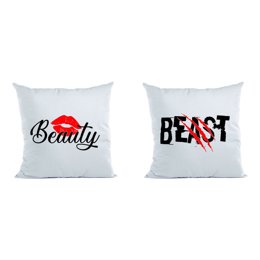 Coppia di cuscini personalizzabili con nomi beast graffio beauty bacio