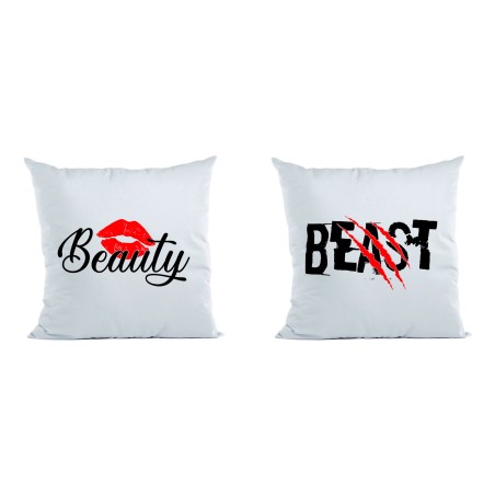 Coppia di cuscini personalizzabili con nomi beast graffio beauty bacio