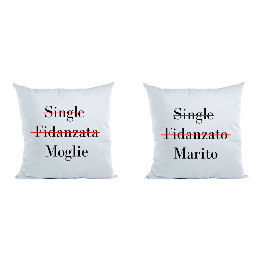 Coppia di cuscini personalizzabili con nomi single fidanzato marito single fidanzata moglie