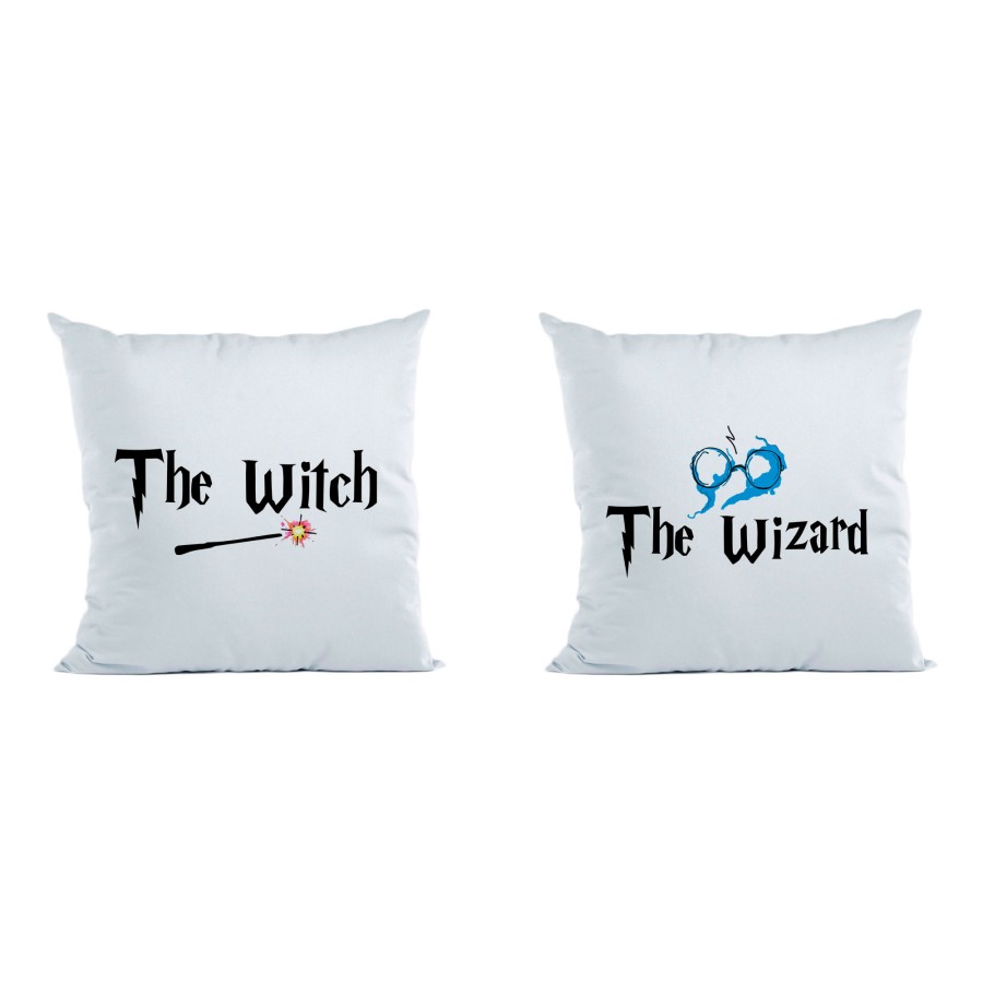Coppia di cuscini personalizzabili con nomi the wizard the witch