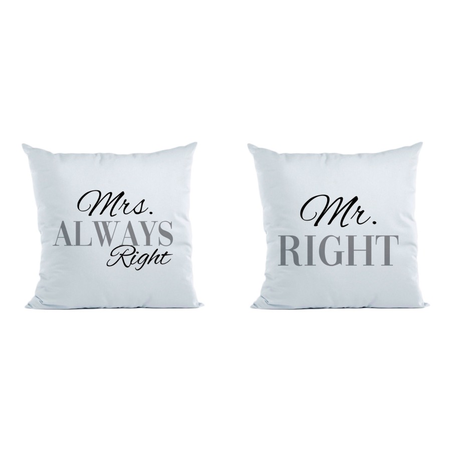 Coppia di cuscini personalizzabili con nomi mr right mrs always right