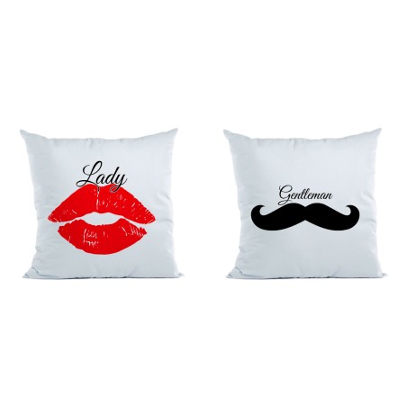 Coppia di cuscini personalizzabili con nomi lady e gentleman