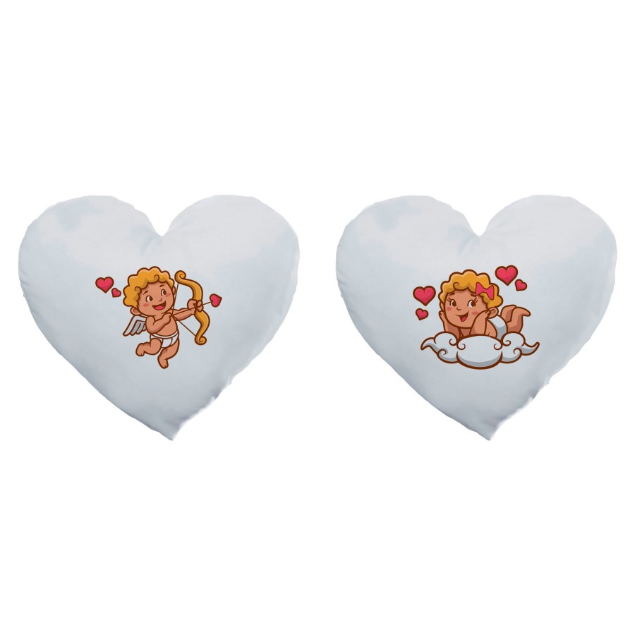Coppia di cuscini personalizzabili con nomi cupido con angioletto innamorato