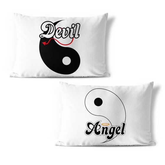 Coppia di federe personalizzabili con nomi yin e yang angel e devil