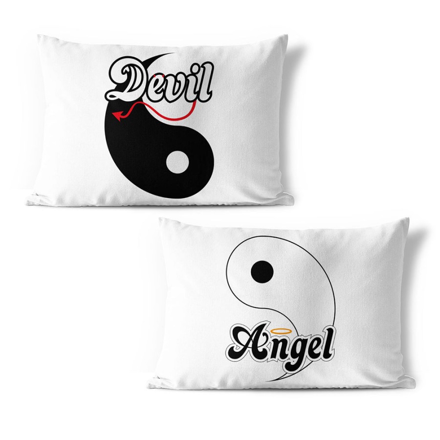 Coppia di federe personalizzabili con nomi yin e yang angel e devil