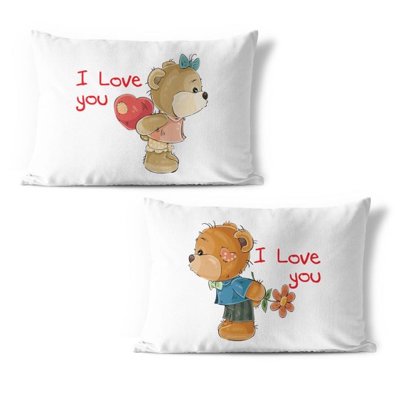 Coppia di federe personalizzabili con nomi i love you con orsetti