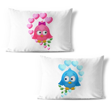 Coppia di federe personalizzabili con nomi gufetti...