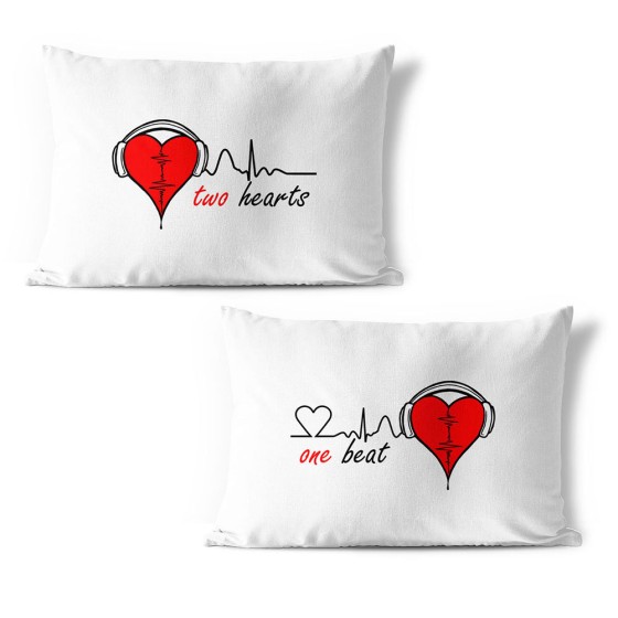 Coppia di federe personalizzabili con nomi two hearts one beat