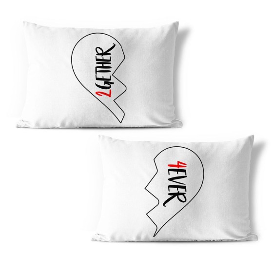 Coppia di federe personalizzabili con nomi 2gether 4ever mezzo cuore