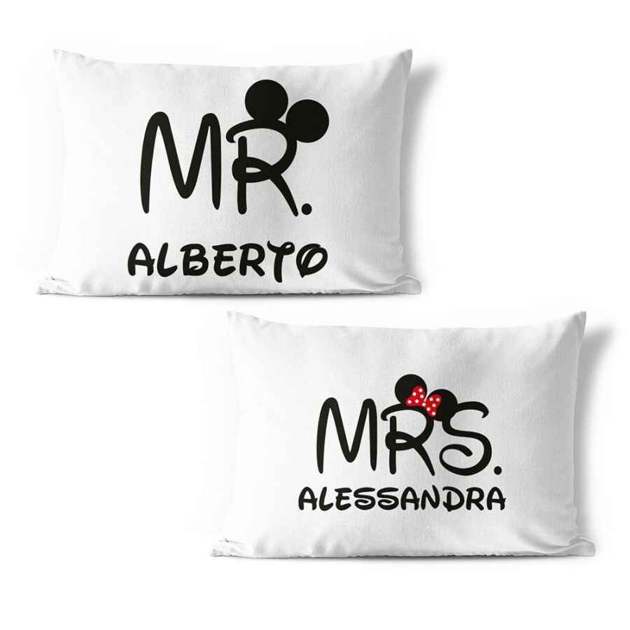 Coppia di federe personalizzabili con nomi mr and mrs con orecchie