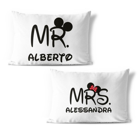 Coppia di federe personalizzabili con nomi mr and mrs con...