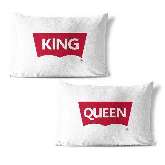 Coppia di federe personalizzabili con nomi king e queen loveis