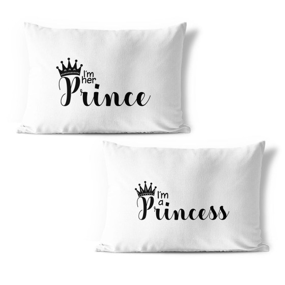 Coppia di federe personalizzabili con nomi i'm a prince i'm a princess