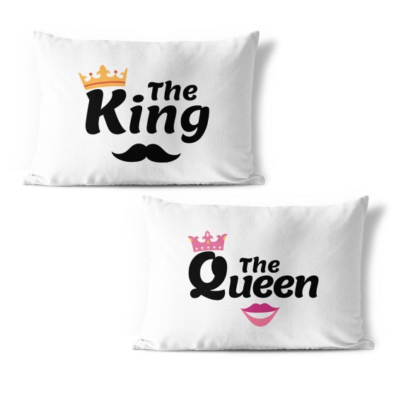 Coppia di federe personalizzabili con nomi king e queen smile