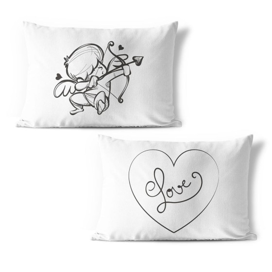 Coppia di federe personalizzabili con nomi cupido love stilizzato